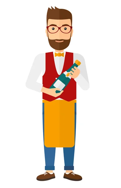 Σερβιτόρος εκμετάλλευση μπουκάλι κρασί. — Διανυσματικό Αρχείο