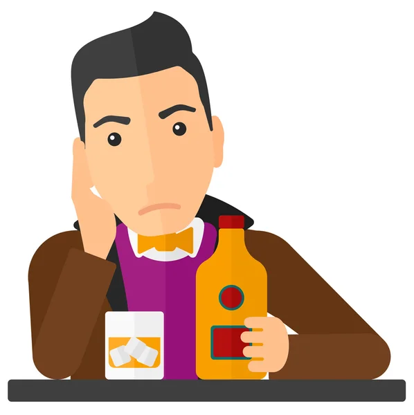 Smutný muž s láhve a sklo. — Stockový vektor