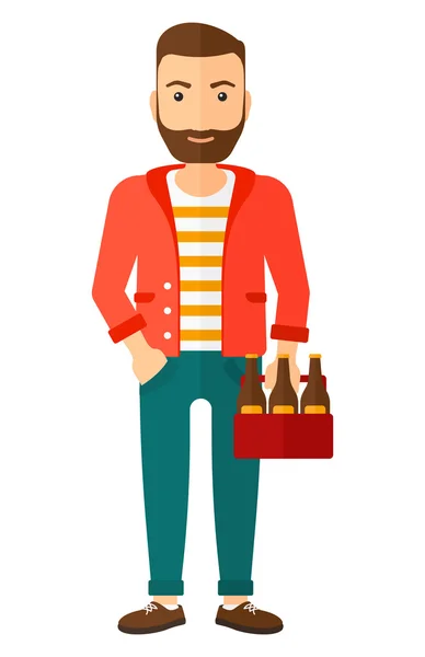 Hombre con paquete de cerveza . — Vector de stock