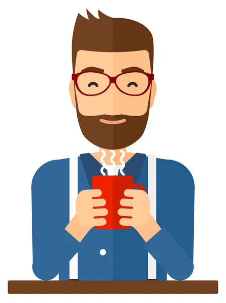 Hombre sentado con taza de café . — Vector de stock