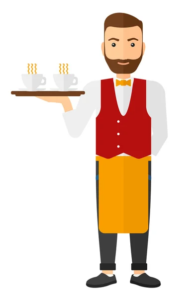 Waiter holding tray with beverages. — 스톡 벡터