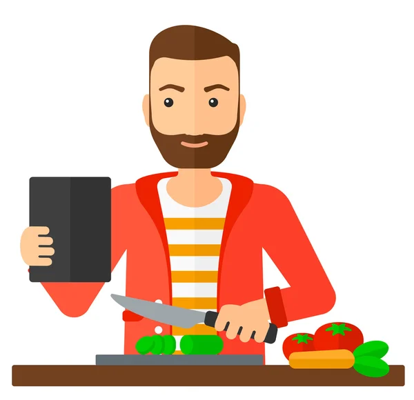 Uomo cucina pasto . — Vettoriale Stock