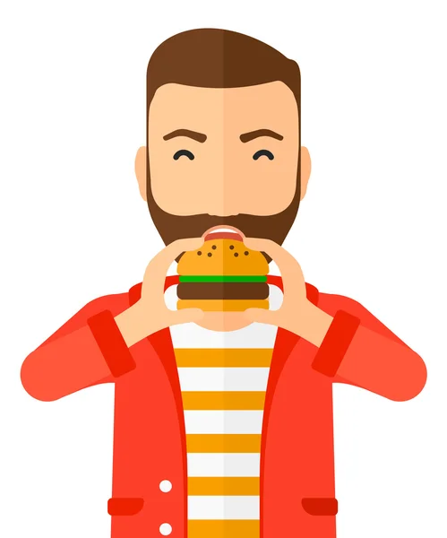 Man eating hamburger. — Stock Vector