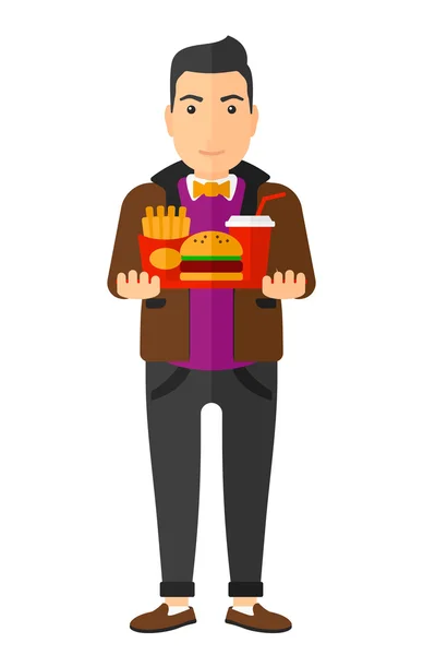 Homem com fast food . —  Vetores de Stock