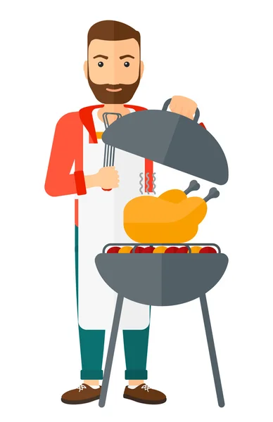 Man preparing barbecue. — Stock Vector