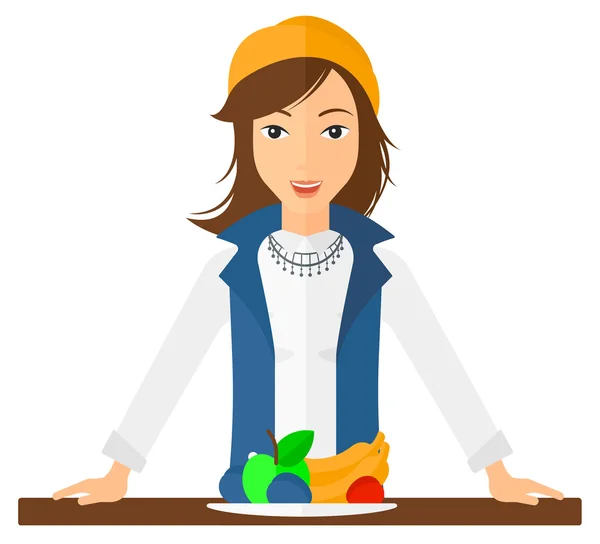 Mujer con comida saludable. — Vector de stock