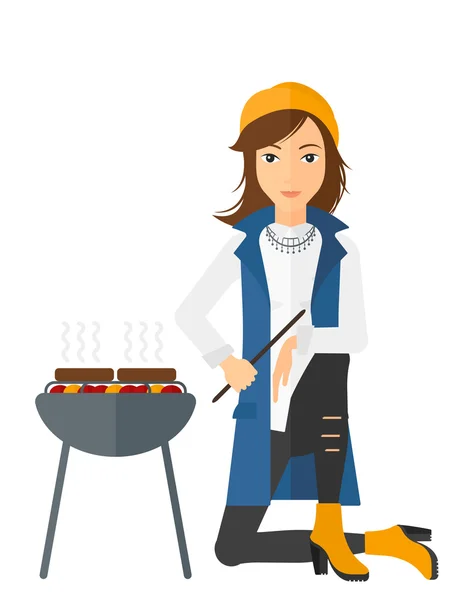 Mulher preparando churrasco . —  Vetores de Stock
