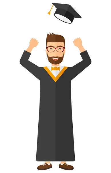 Graduate throwing up his hat. — Stock Vector