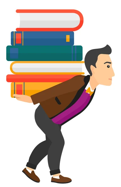 Man with pile of books. — Stock Vector