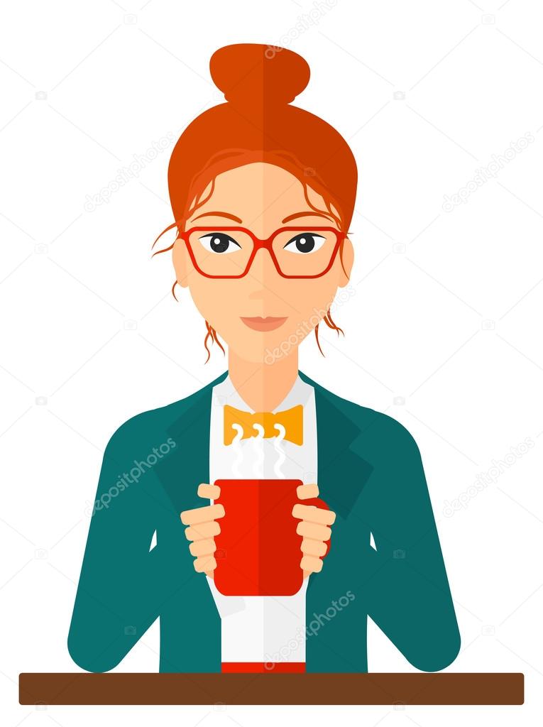 Woman sitting with cup of coffee.