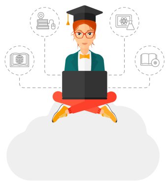 Bulut üzerinde oturan mezun.