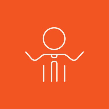 Man with raised arms line icon.