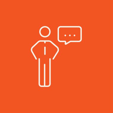 Businessman with a speech square line icon.