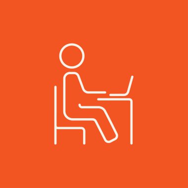 Öğrenci dizüstü satırı simgesi önündeki sandalyeye oturup....