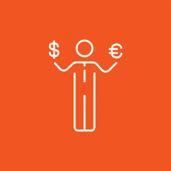 Businessman holding Euro and US dollar line icon. — Stock vektor