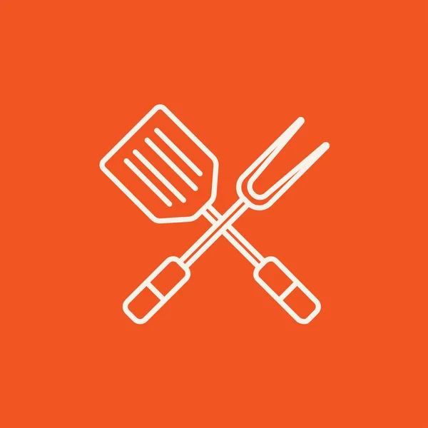 Espátula de cocina y gran tenedor icono de línea . — Archivo Imágenes Vectoriales