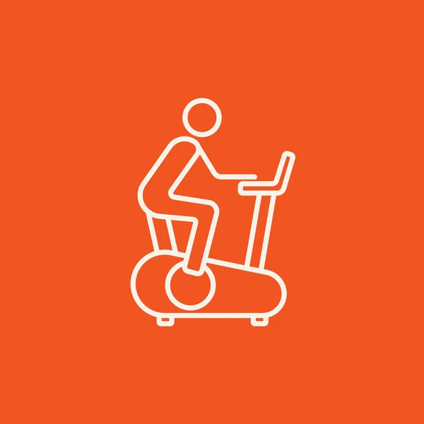 Homme formation sur l'icône de ligne de vélo d'exercice . — Image vectorielle