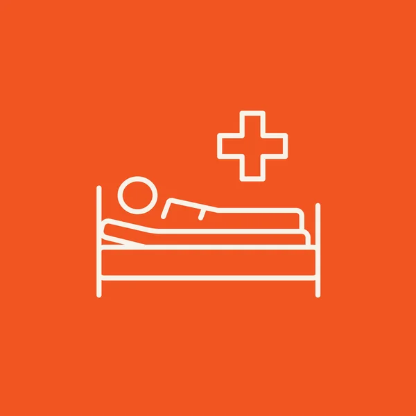 Patient lying on bed line icon. — Stock Vector