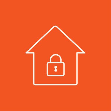 House with closed lock line icon.