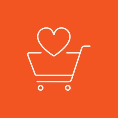 Shopping cart with heart line icon.