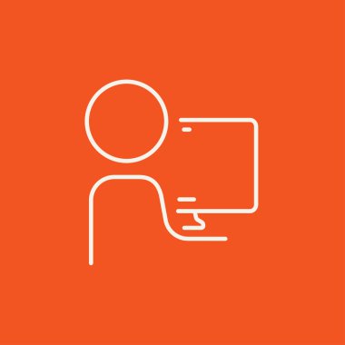 Onun bilgisayar hattı kutsal kişilerin resmi vasıl çalışan adam.