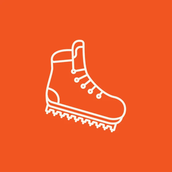 Bota de caminhada com ícone de linha de crampons . — Vetor de Stock