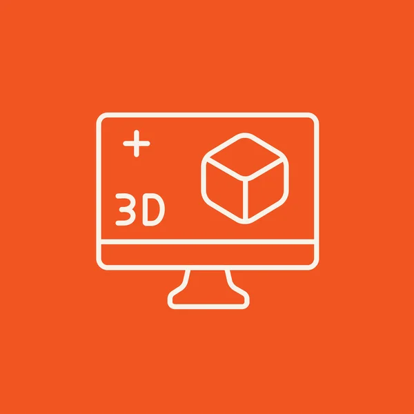 Monitor de computadora con icono de línea de caja 3D . — Vector de stock