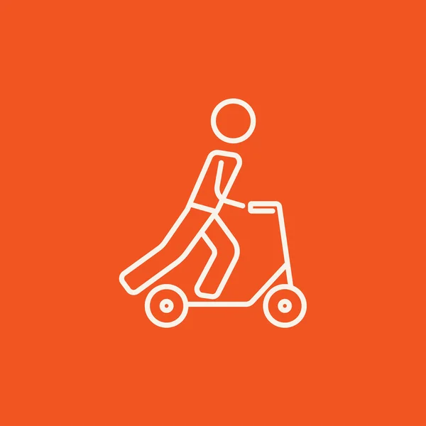 Hombre montando patada scooter línea icono . — Vector de stock