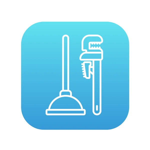 Pipe wrenches and plunger line icon. — Stock Vector