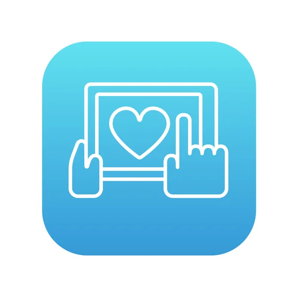 Mains tenant la tablette avec icône de ligne de signe cardiaque . — Image vectorielle