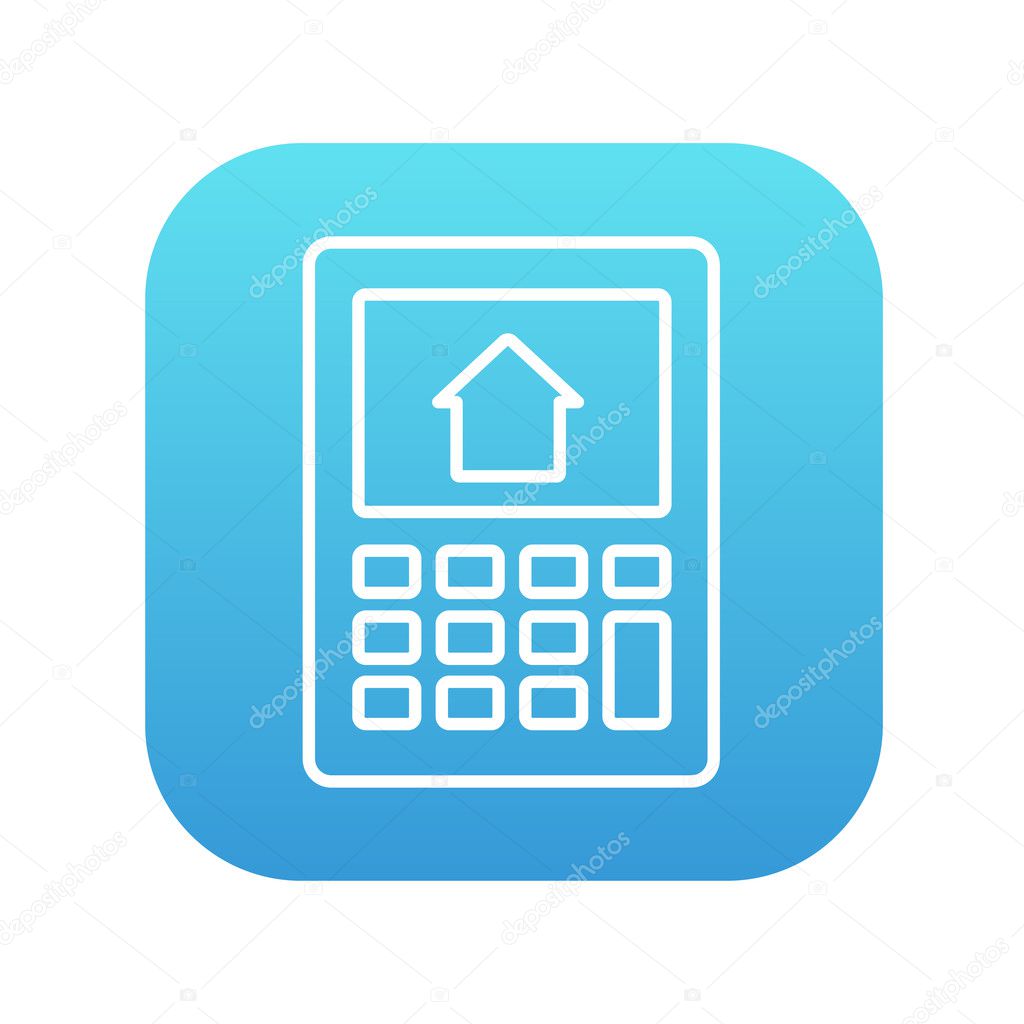 Calculator with house on display line icon.