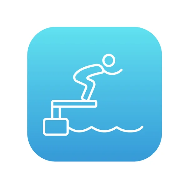 Nadador pulando do bloco inicial no ícone da linha de piscina . — Vetor de Stock
