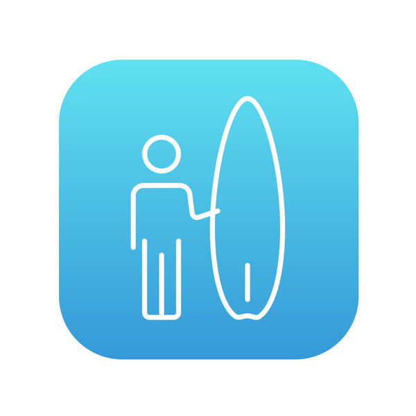 Man with surfboard line icon.