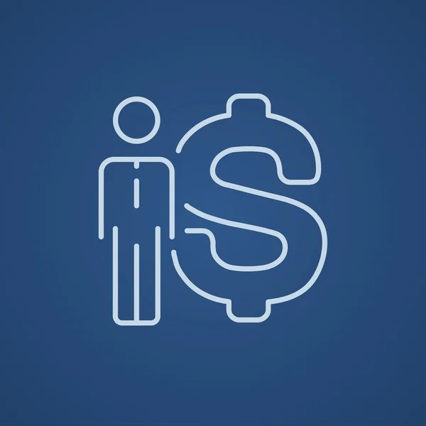 Businessman standing beside the dollar symbol line icon. — Stok Vektör