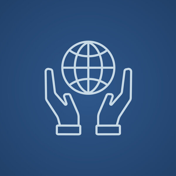 Две руки, держащие значок линии глобуса
.