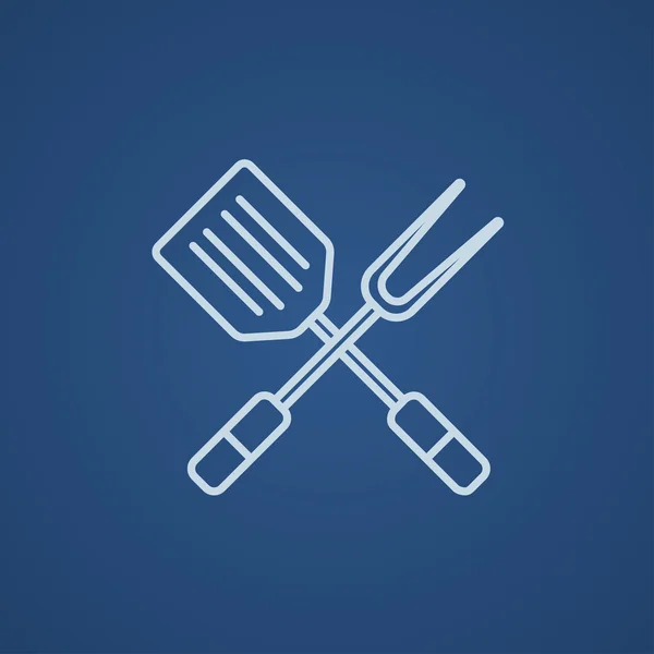 Kitchen spatula and big fork line icon. — Stock Vector