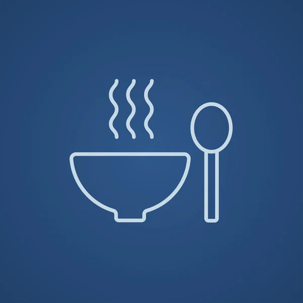 Tazón de sopa caliente con el icono de la línea de cuchara . — Vector de stock