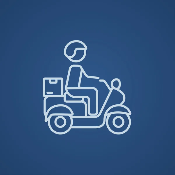 Homme portant des marchandises sur l'icône de ligne de vélo . — Image vectorielle