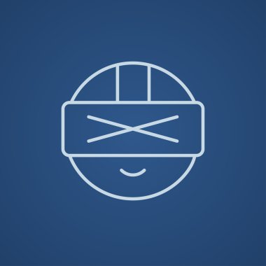 Man wearing virtual reality headset line icon.