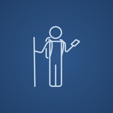 Telefon hattı simgesi ile backpacker turist.