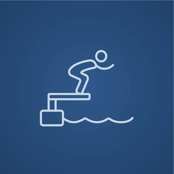 Nadador pulando do bloco inicial no ícone da linha de piscina . — Vetor de Stock