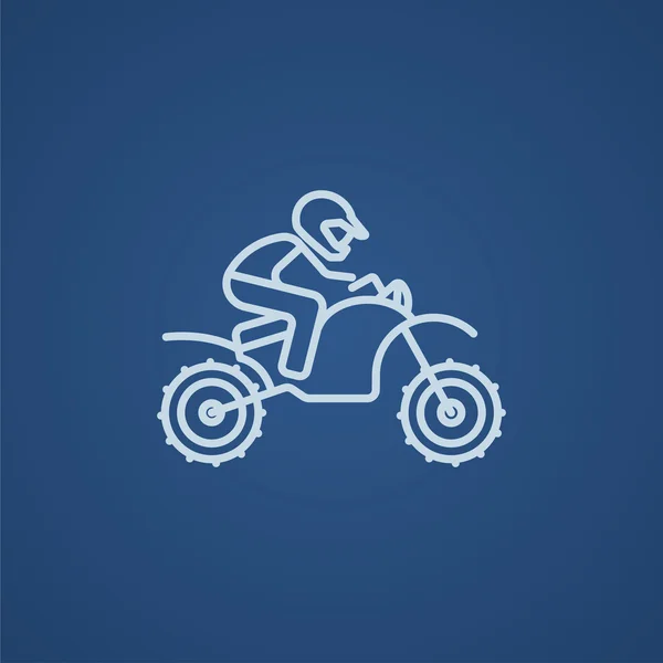 Man paardrijden motocross bike lijn pictogram. — Stockvector