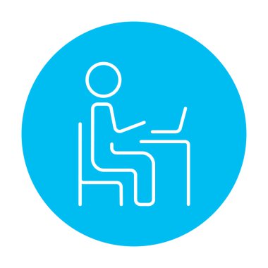 Onun laptop satırı kutsal kişilerin resmi vasıl çalışma iş adamı.