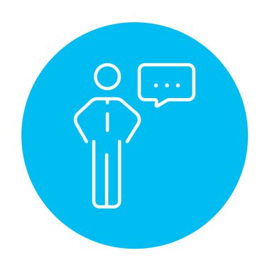 Businessman with a speech square line icon.