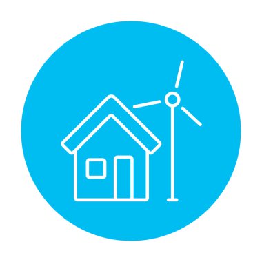 House with windmill line icon.