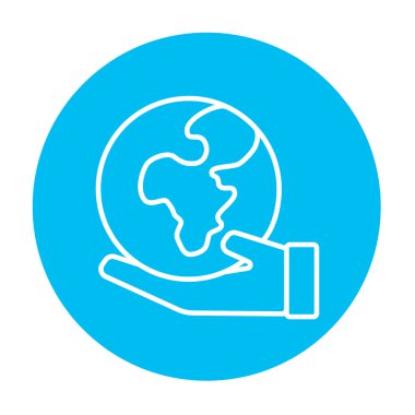 Dünya satırı simgesi tutan el.