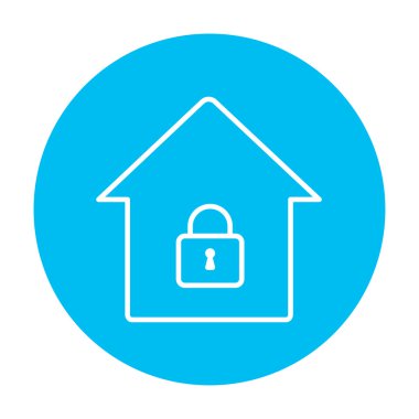 House with closed lock line icon.