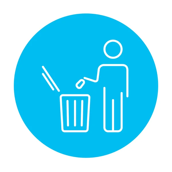 Homem jogando lixo em um ícone de linha bin . — Vetor de Stock
