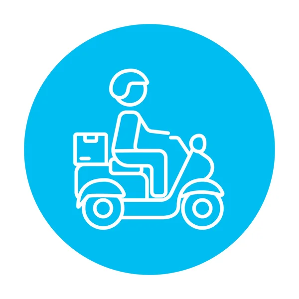 Man die goederen vervoeren op fiets lijn pictogram. — Stockvector