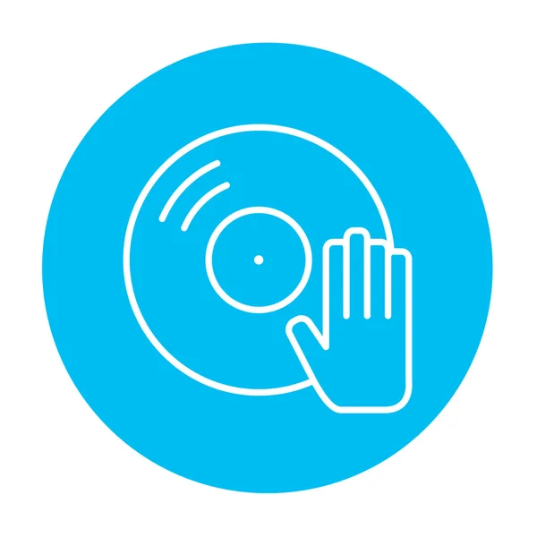 Disc with dj hand line icon. — Stock Vector